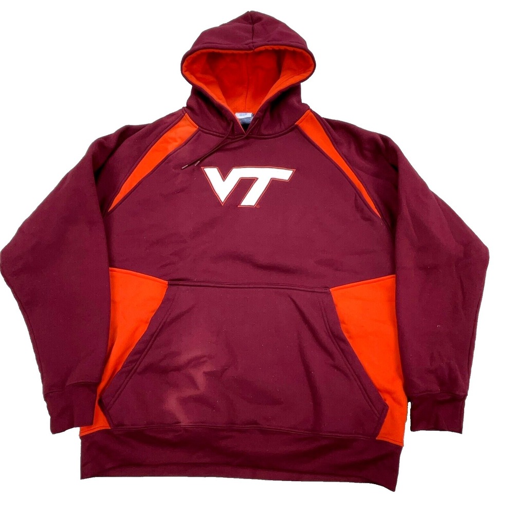 Vintage Virginia Tech Hokies Hoodie Men Large Marron Sweatshirt Sweater Faded Y2
